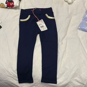 Egg Collective Blue and Gold Leggings with Elastic Waistband